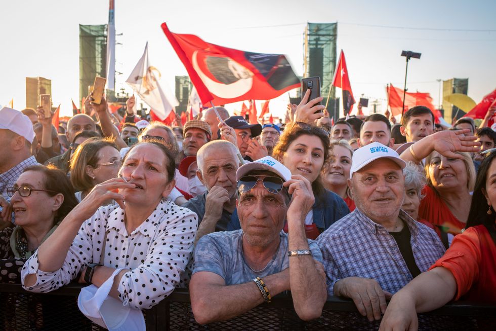 Photo of the front row of a rally in Istanbul of Turkey's main opposition Republican People's Party (CHP).