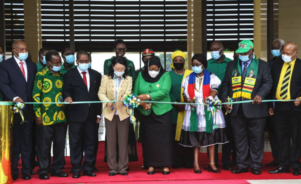 Photo of the inauguration ceremony of an educational center in Tanzania on Feb. 23