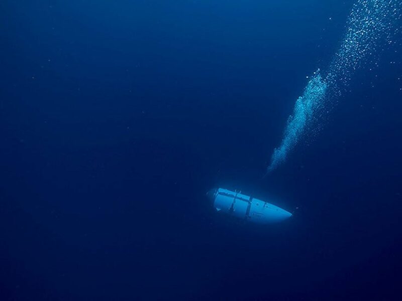 Photo of the Titan submersible that disappeared as it was exploring the Titanic wreckage.