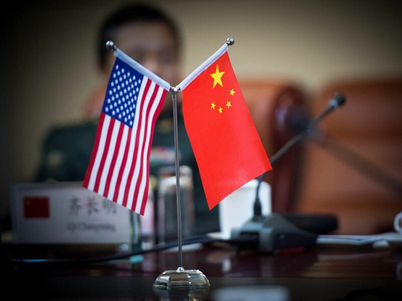 Photo of the U.S. flag and the Chinese flag