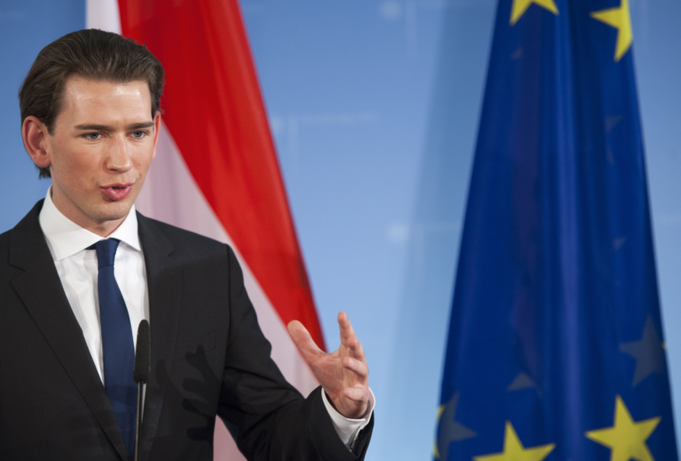 Photo of then Austrian Foreign Minister Sebastian Kurz speaking in Berlin in 2014.