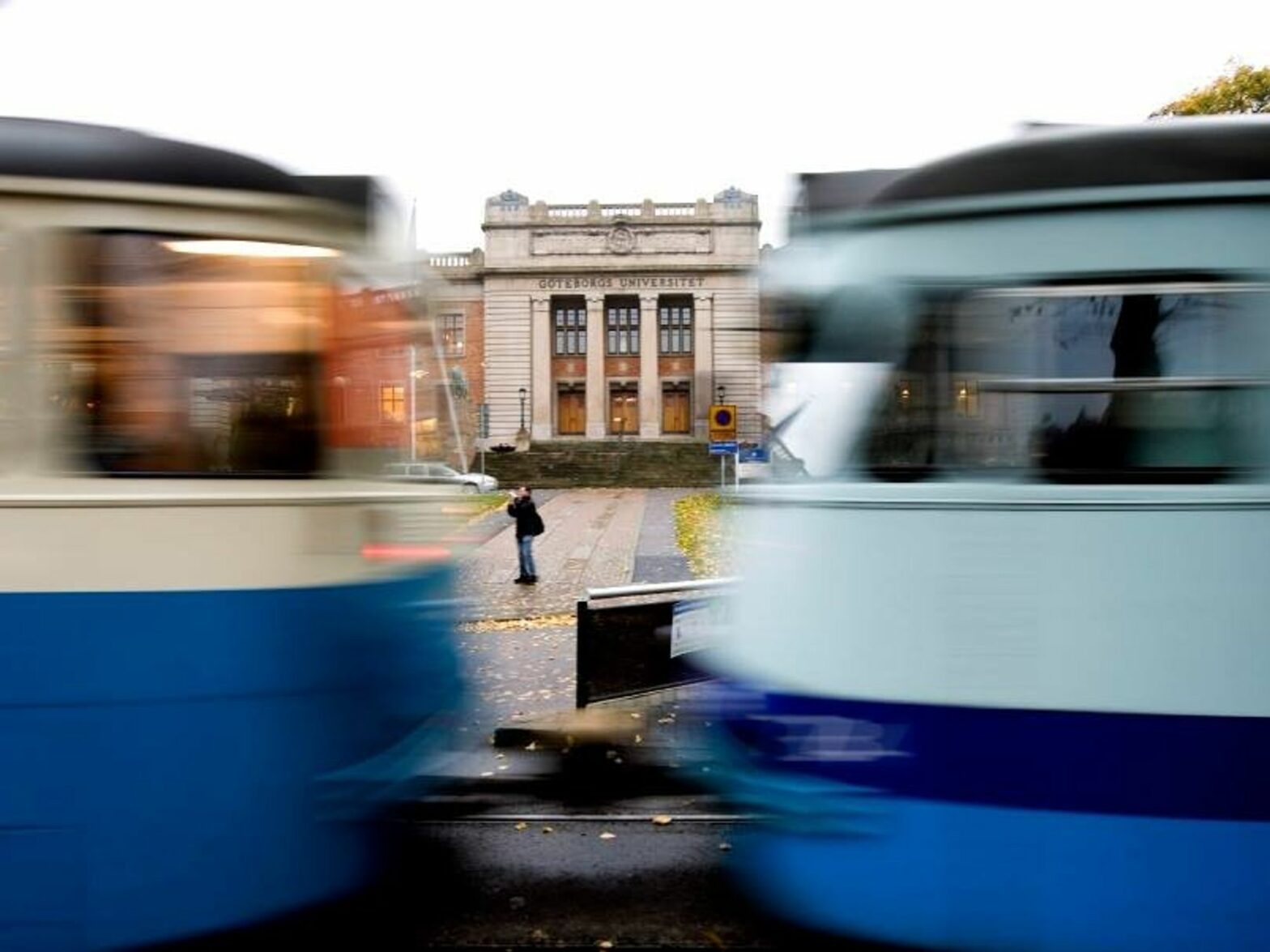 Photo of trams passing by Gothenburg's university