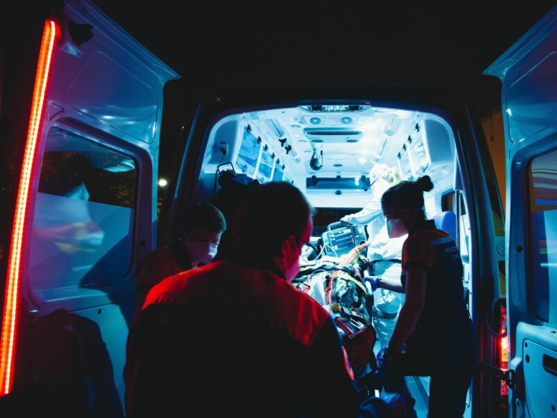 photo of two nurses inside an ambulance