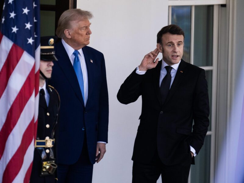 Photo of U.S. President Donald Trump and French President Emmanuel Macron at the White House on February 24