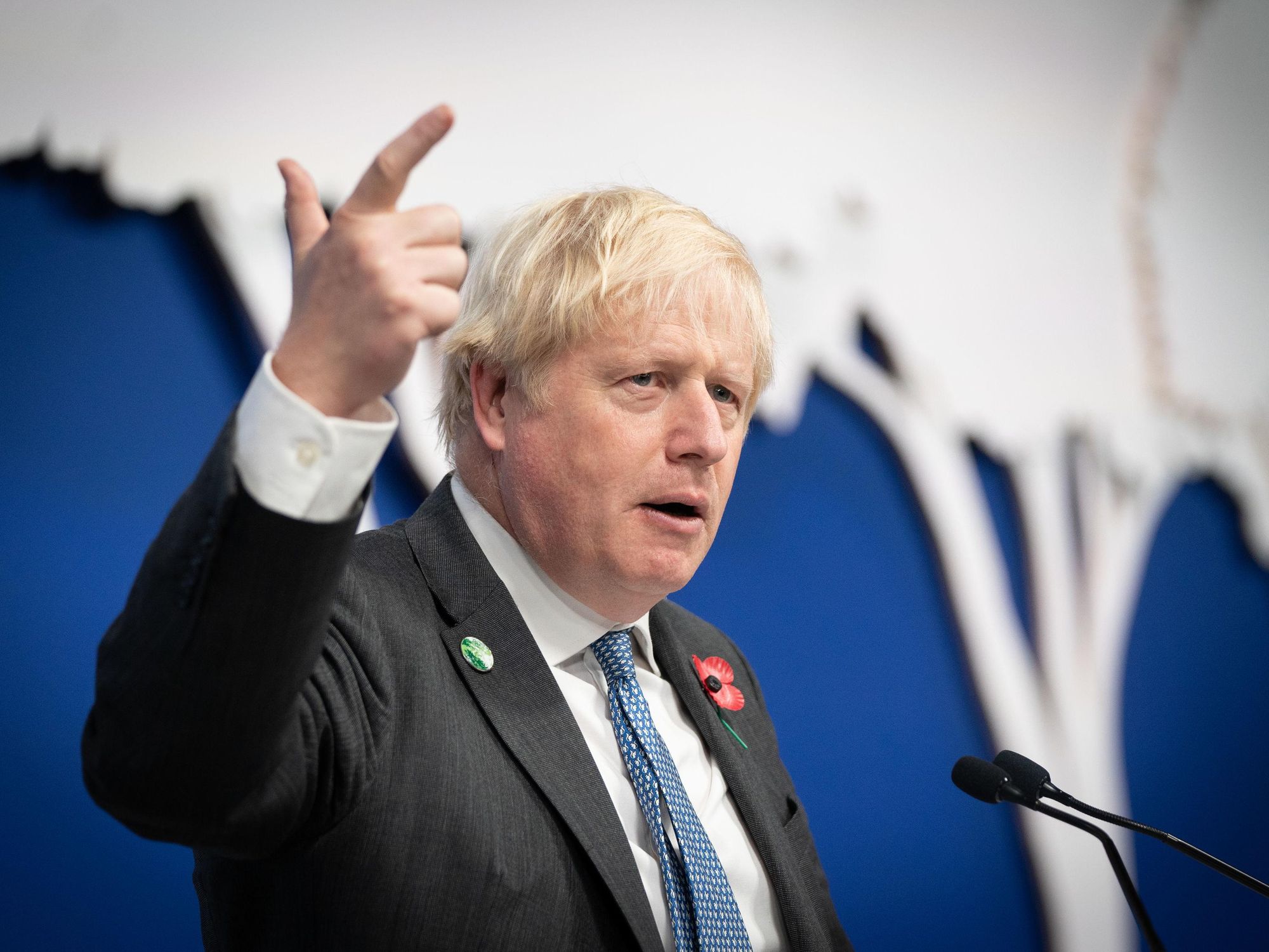 Photo of UK Prime Minister Boris Johnson speaking at the COP26 in Glasgow