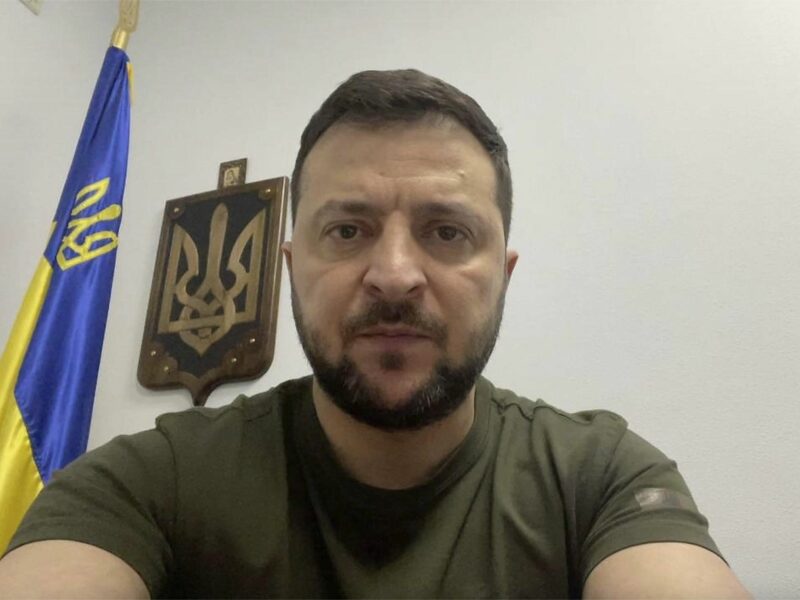 Photo of Ukrainian President Volodymyr Zelensky delivering his daily video address to Ukrainians