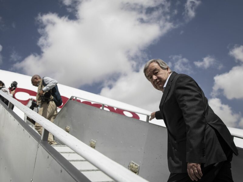 Photo of United Nations Secretary-General Antonio Guterres boarding a plane at Egypt's El Arish International Airport, as part of his late October visit to the Middle East.