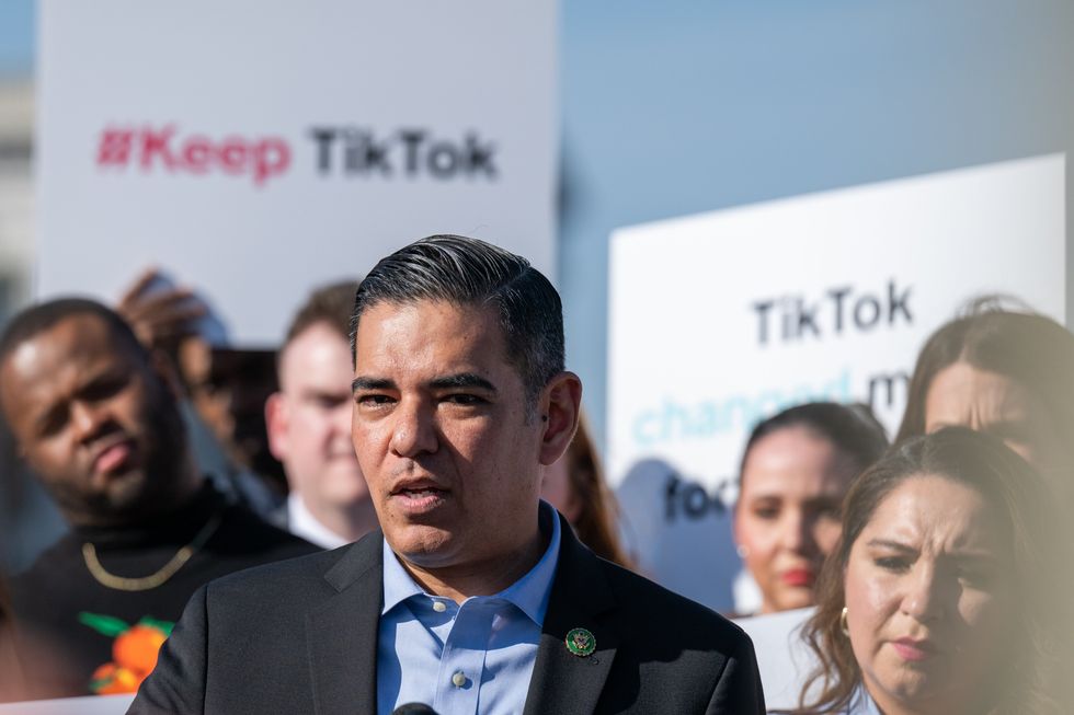 Photo of United States Representative Robert Garcia (Democrat) at a press conference protesting the banning of TikTok in front of the U.S. Capitol in Washington, DC on March 12.