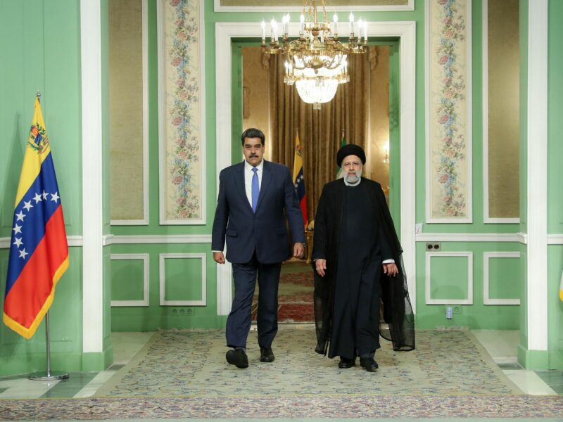 Photo of Venezuelan President Nicolás Maduro visiting Iranian President Ebrahim Raisi in Tehran, Iran on June 11. Venezuela is one of Iran's closest allies, and both are subject to tough U.S. sanctions.