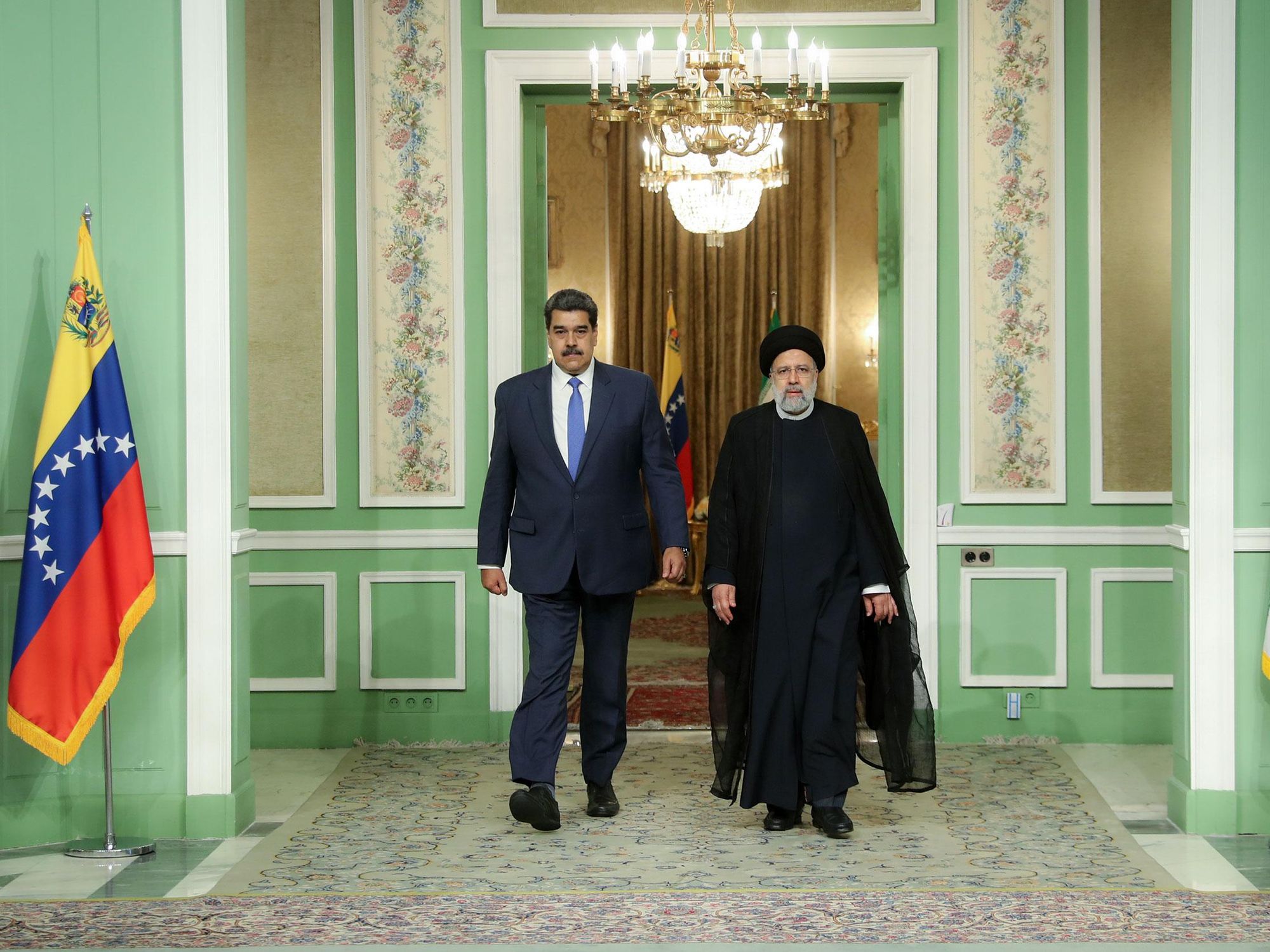 Photo of Venezuelan President Nicolás Maduro visiting Iranian President Ebrahim Raisi in Tehran, Iran on June 11. Venezuela is one of Iran's closest allies, and both are subject to tough U.S. sanctions.