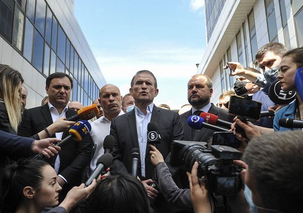 Photo of Viktor Medvedchuk speaks near the Court of Appeal in Kiev, Ukraine