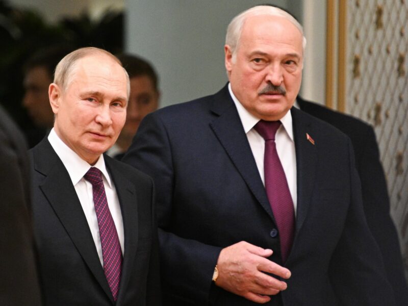 Photo of Vladimir Putin and Alexander Lukashenko at the Independence Palace in Minsk, Belarus.