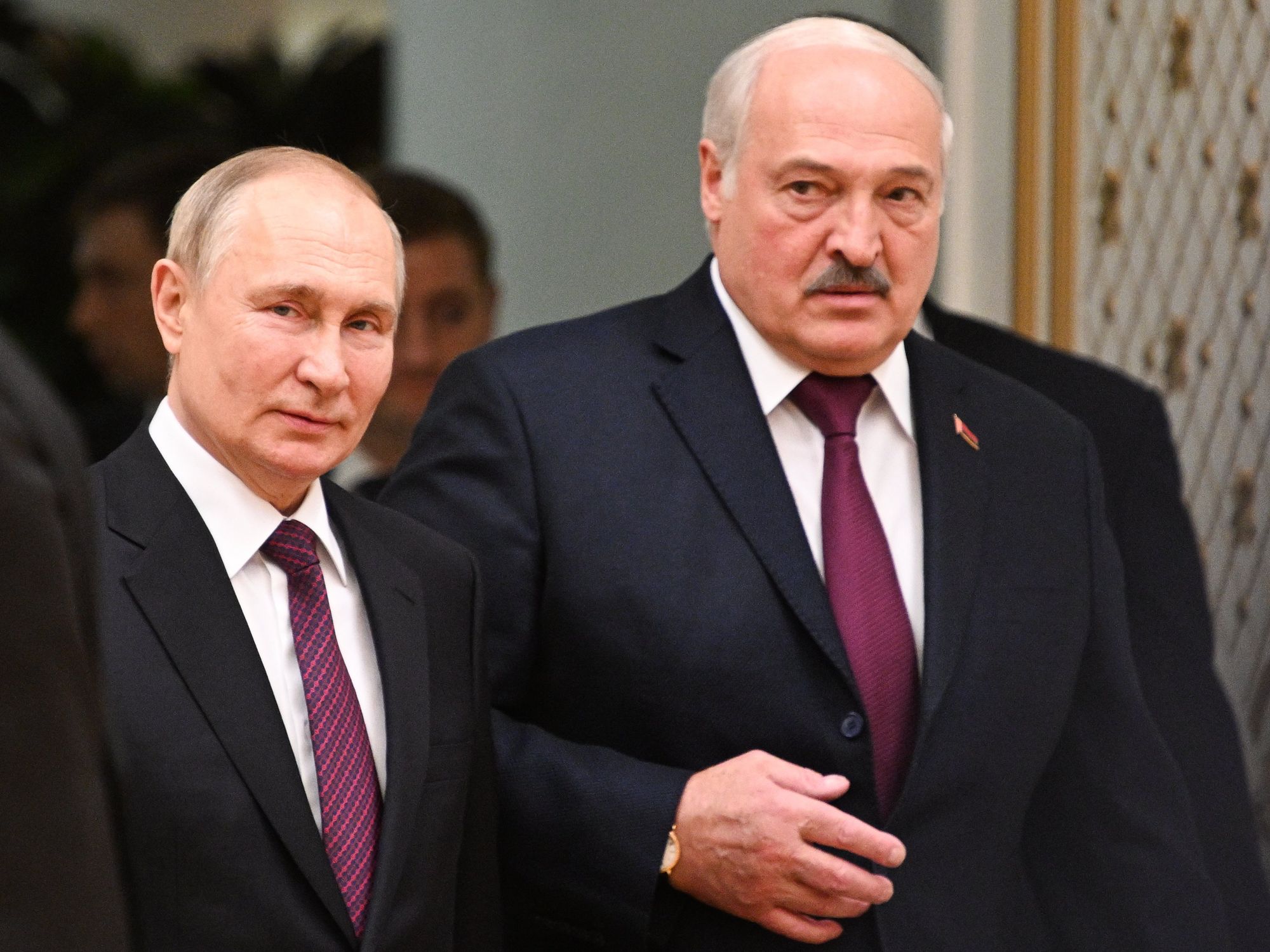 Photo of Vladimir Putin and Alexander Lukashenko at the Independence Palace in Minsk, Belarus.