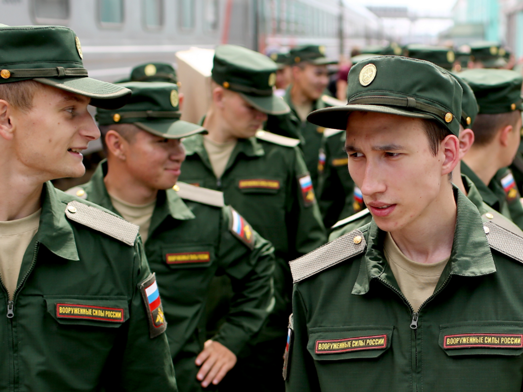 Photo of young Russian conscripts departing for their military service with the Russian Army