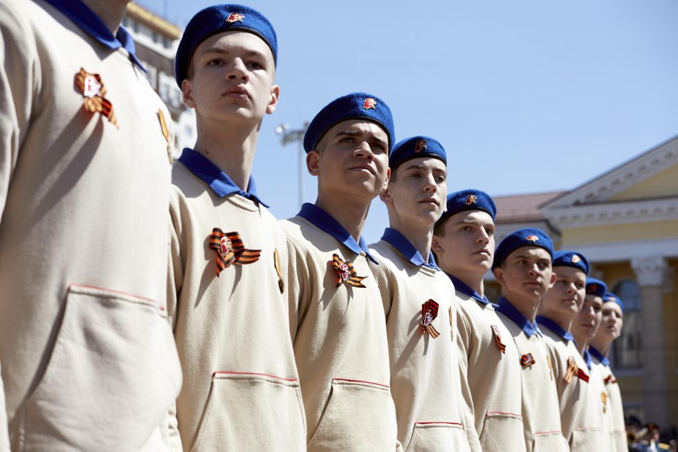 photo of young russian recruits lined up