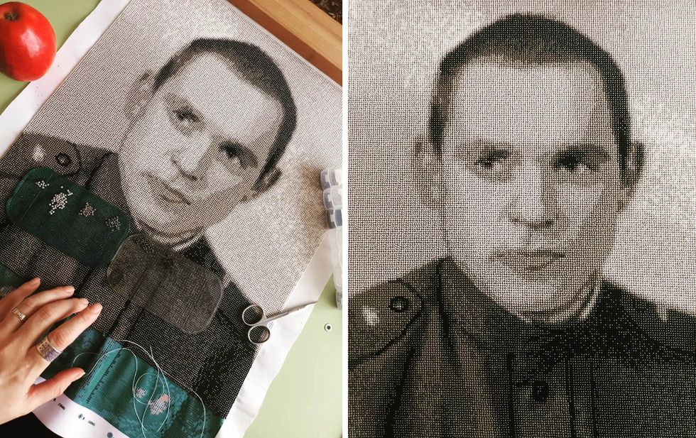 Photo of Yulia Semendyaeva's father embroidered