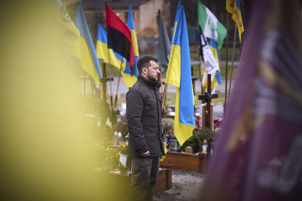 photo of zelensky and flags