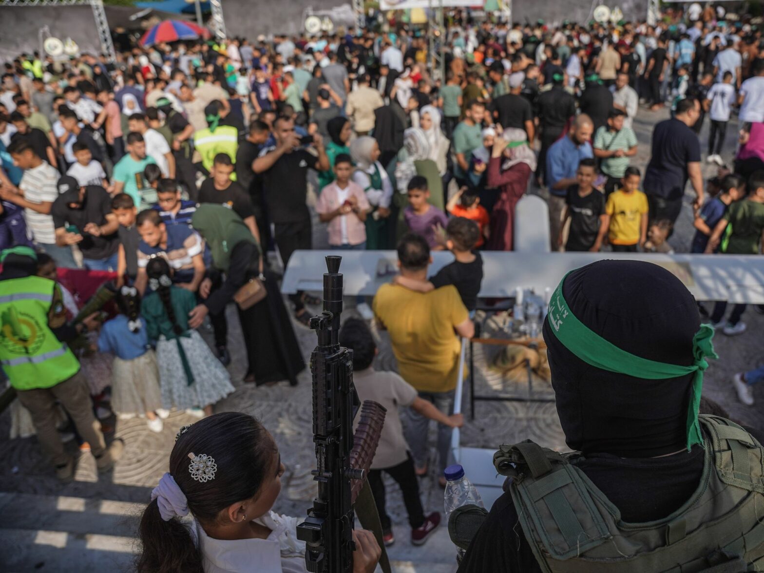 Photograph of a Hamas soldier during a military exhibition in Gaza