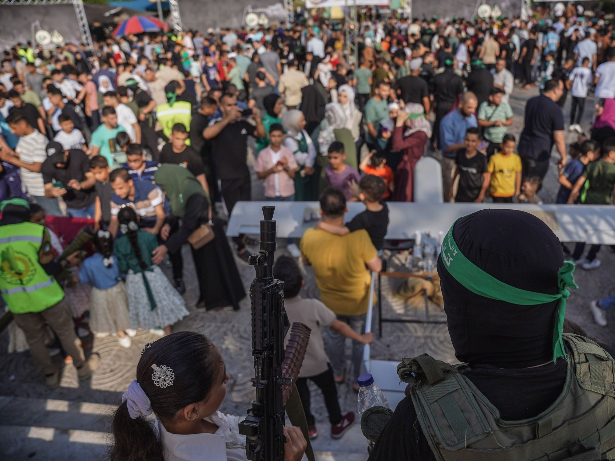 Photograph of a Hamas soldier during a military exhibition in Gaza