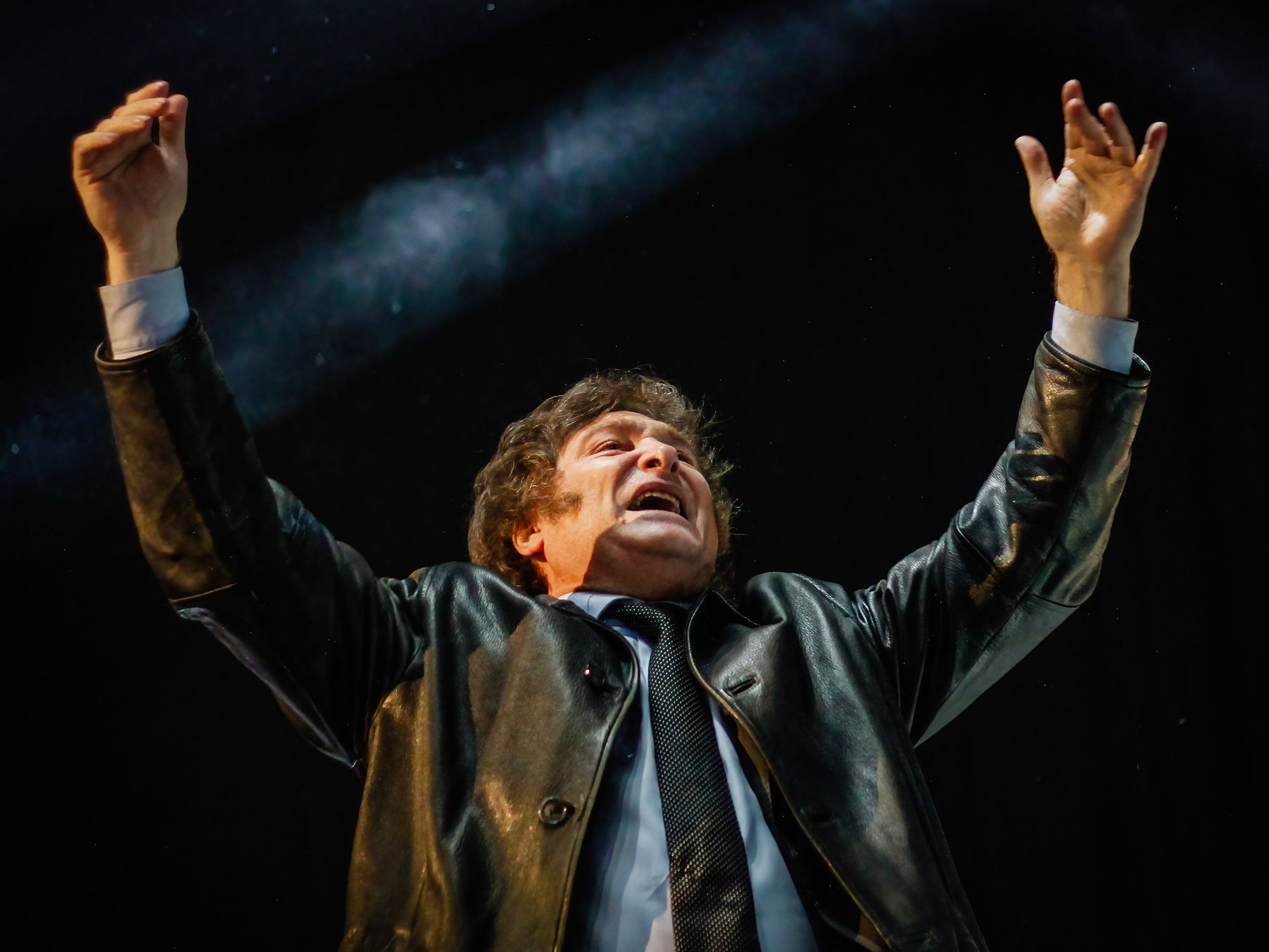 Photograph of Javier Gerardo Milei making a speech at the end of his campaign.​