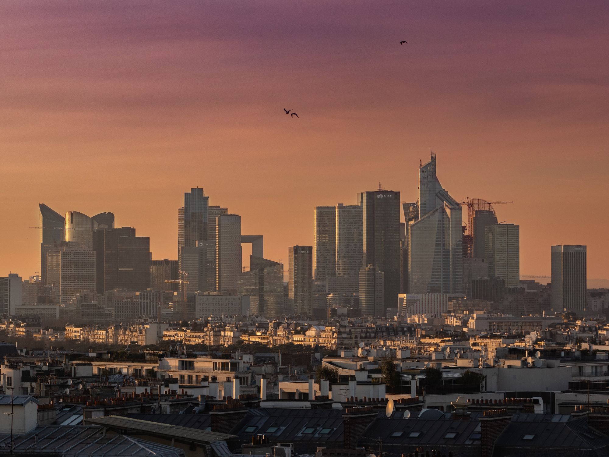 Photograph of La Défense at sunset