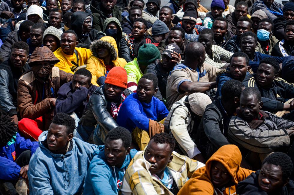 Photograph of migrants who were intercepted by the Tunisian Maritime National Guard before crossing the Mediterranean Sea.