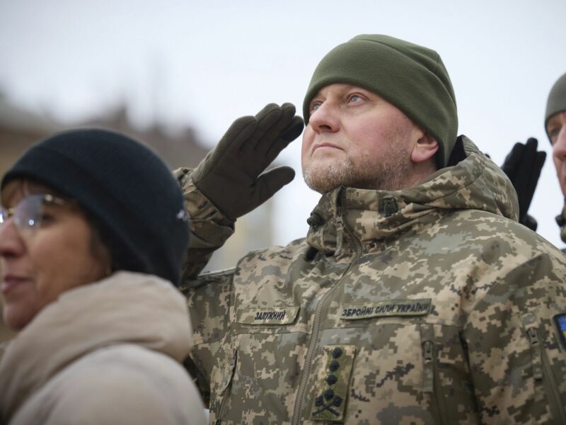 Photograph of the Ukraine Armed Forces Valeriy Zaluzhny saluting in uniform