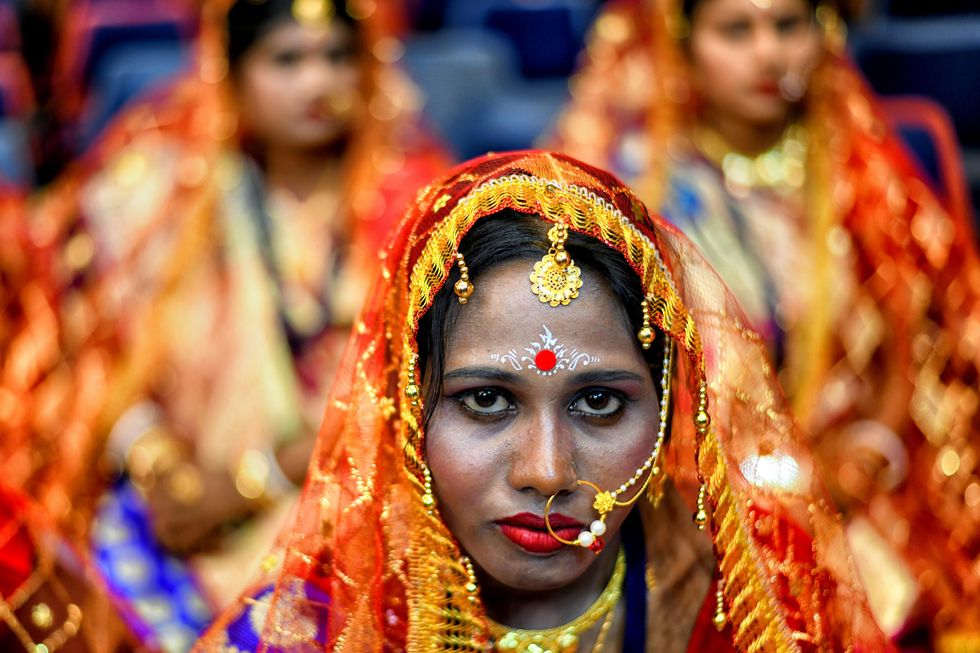Picture of a bride during a marriage ceremony in India