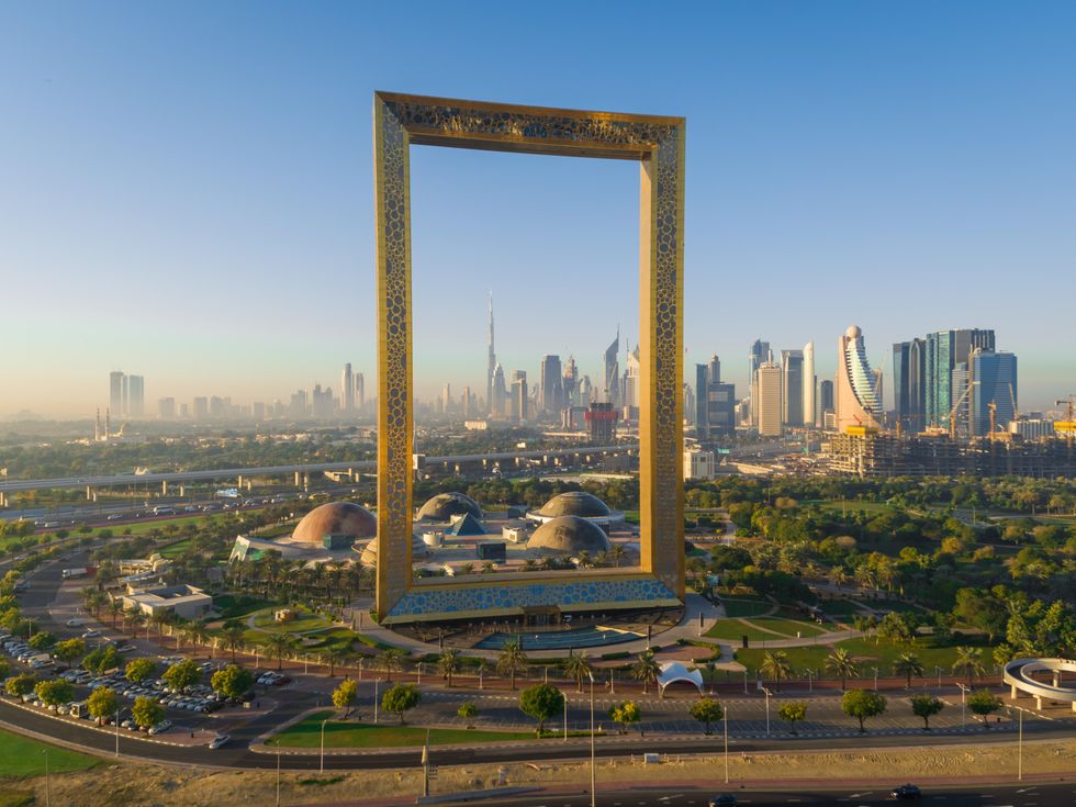 Picture of the Dubai frame landmark during the sunset