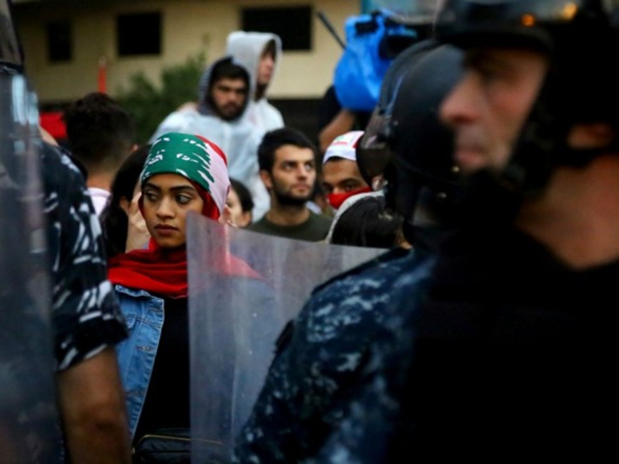 Police and protesters in October in Beirut