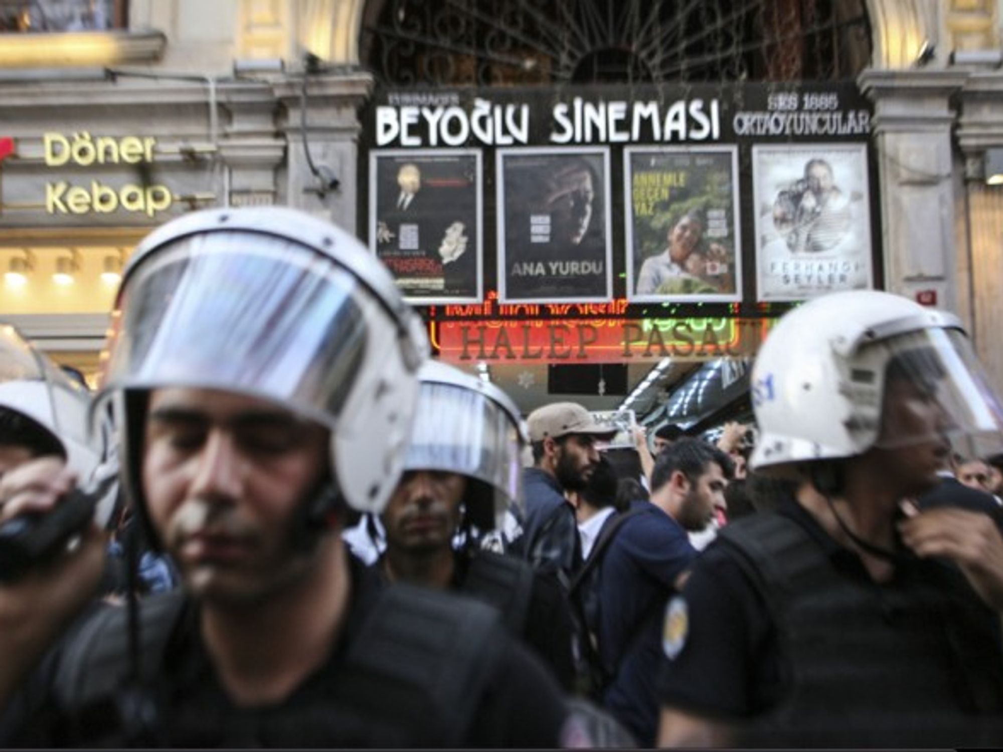 Police and protestors gather at Gezi park