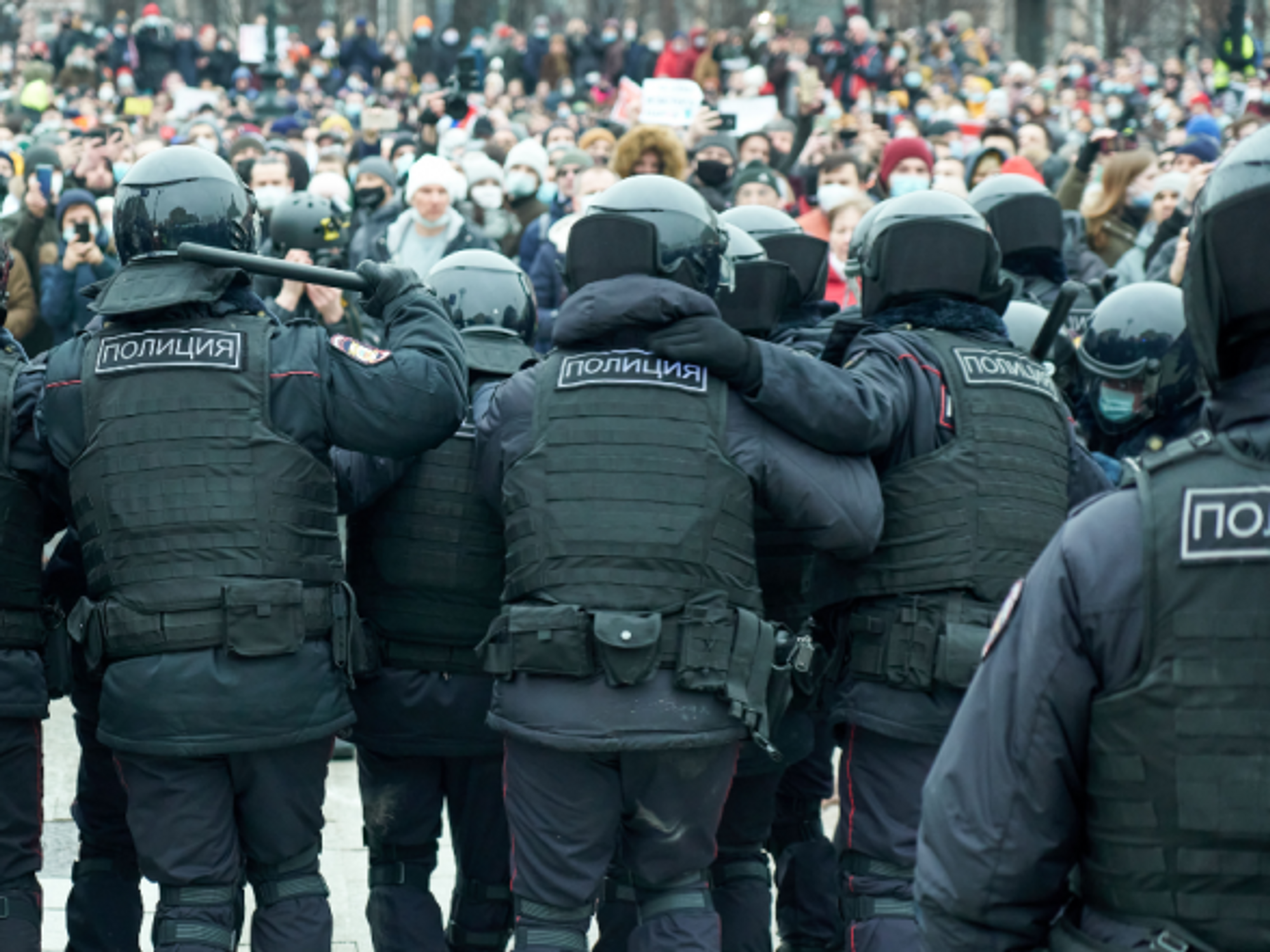 Police at Jan. 23 protest in Moscow in support of Alexei Navalny