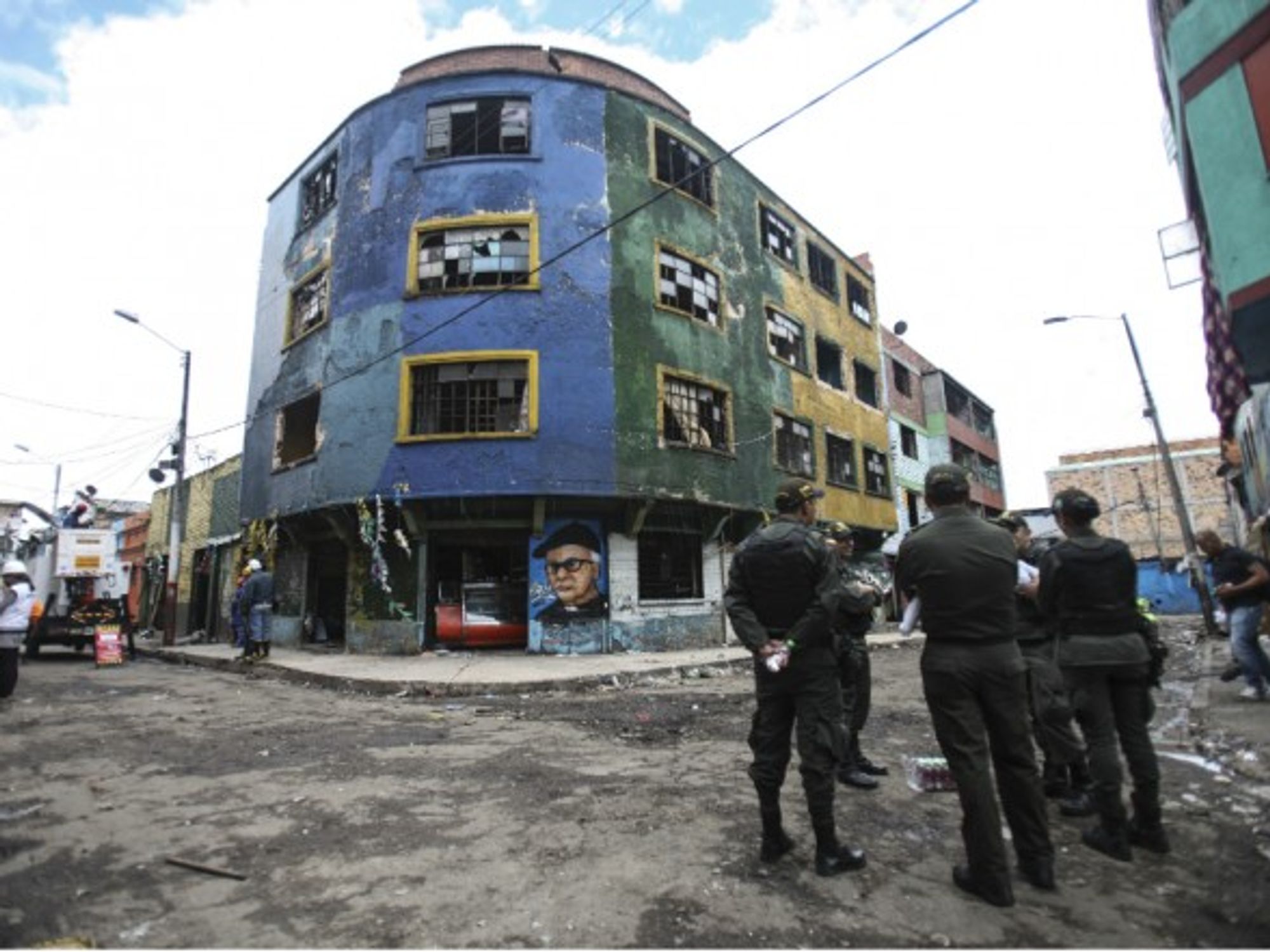 Police guard a street in Bogota.