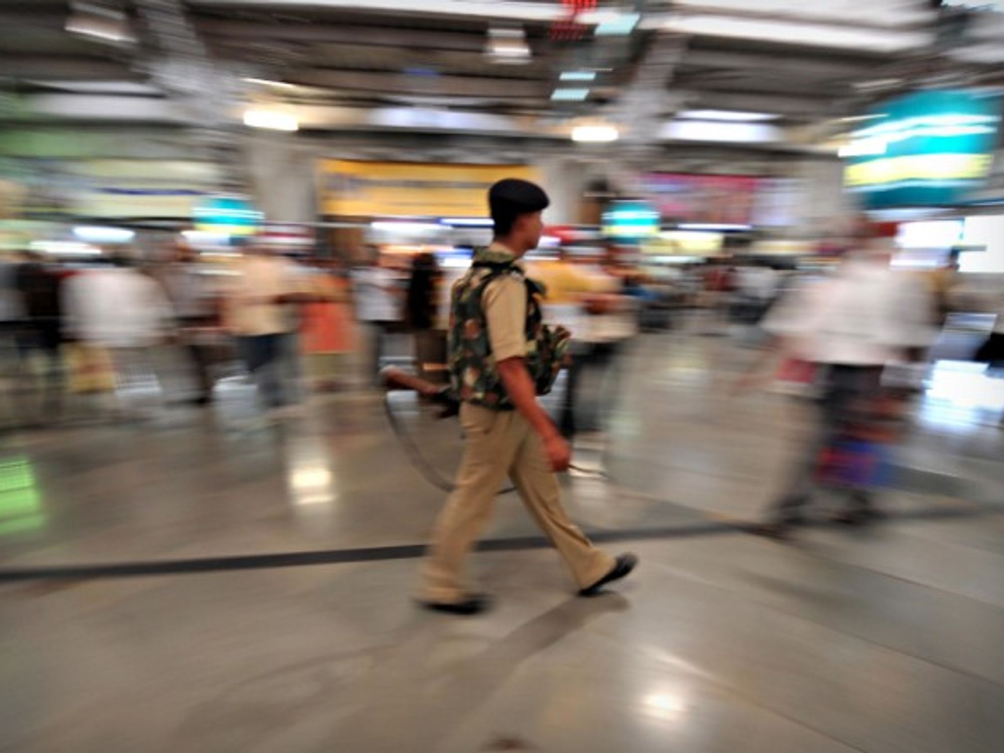 Policeman at Mumbai's CST railway station on Dec. 1, 2008.