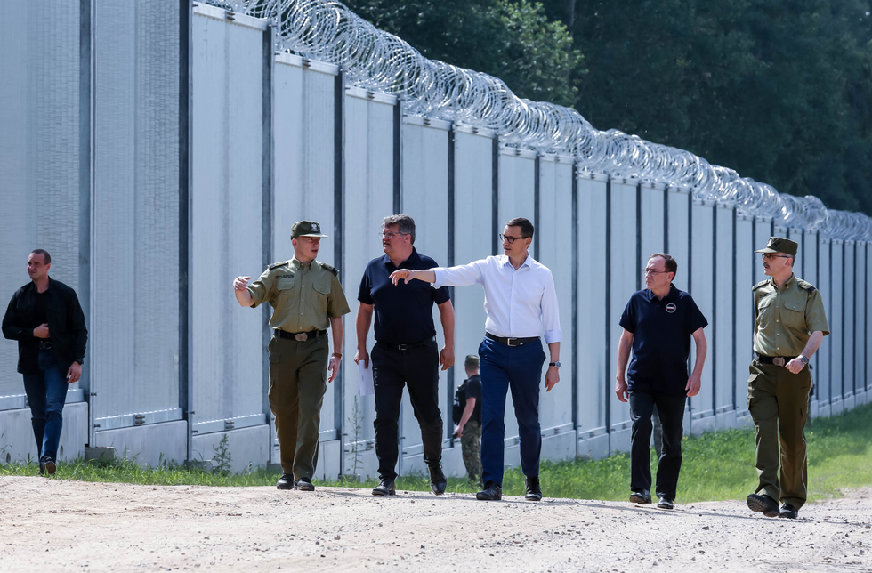Polish Prime Minister, Mateusz Morawiecki attends a press conference that marks the end of building of the physical barriers between Poland and Belarus.