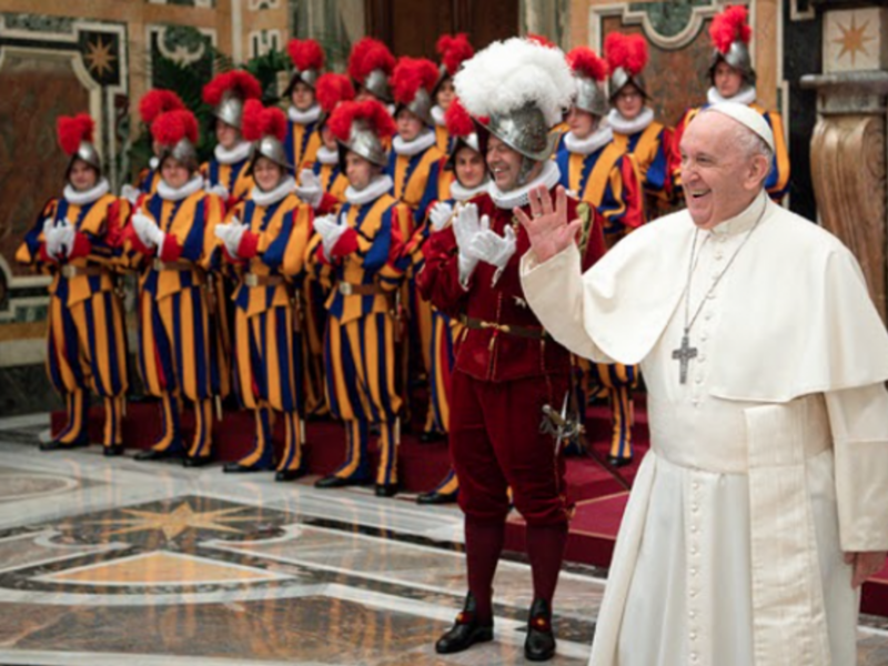 Pope Francis at the swearing-in ceremony for the Vatican's Swiss Guard