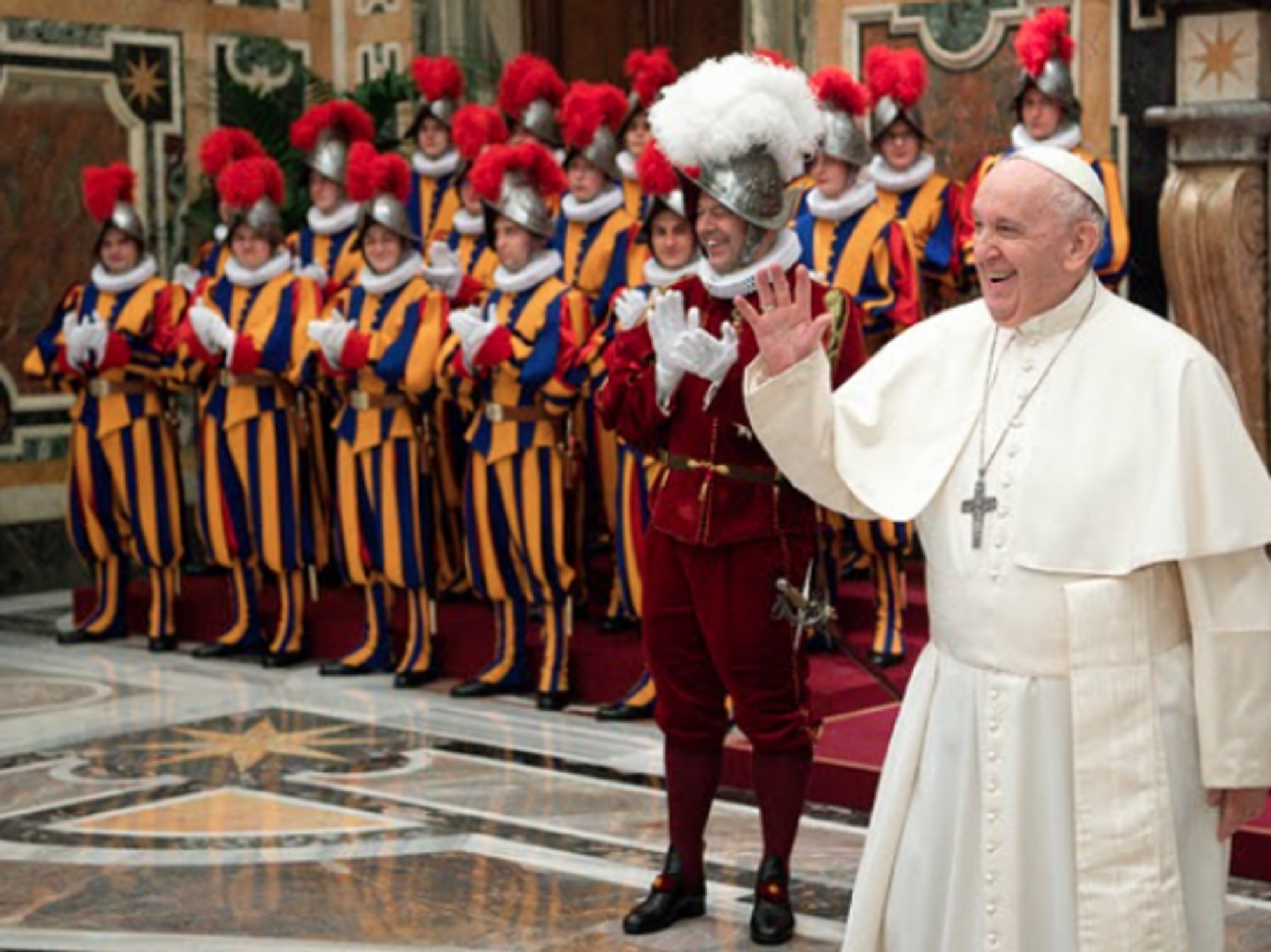 Pope Francis at the swearing-in ceremony for the Vatican's Swiss Guard