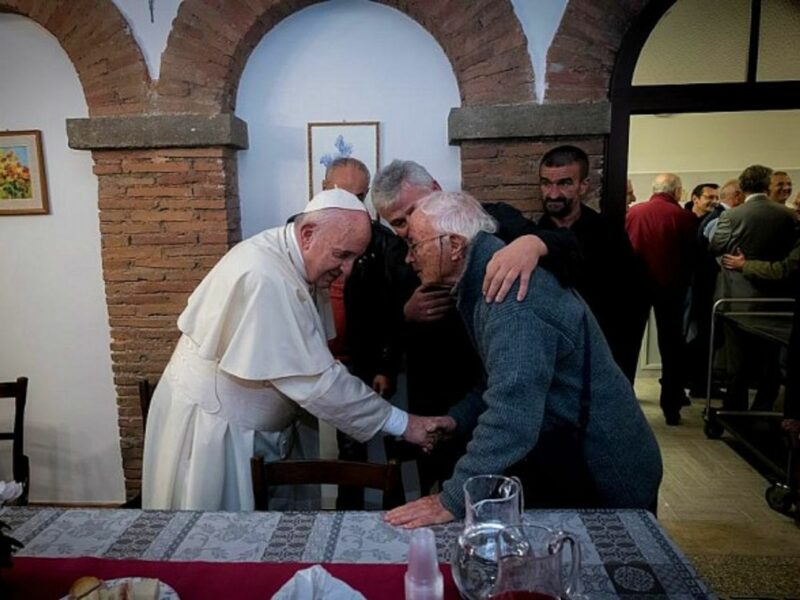 Pope Francis meets with the needy at Palazzo Migliori