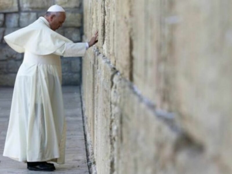 Pope Francis praying Monday at the Western Wall.