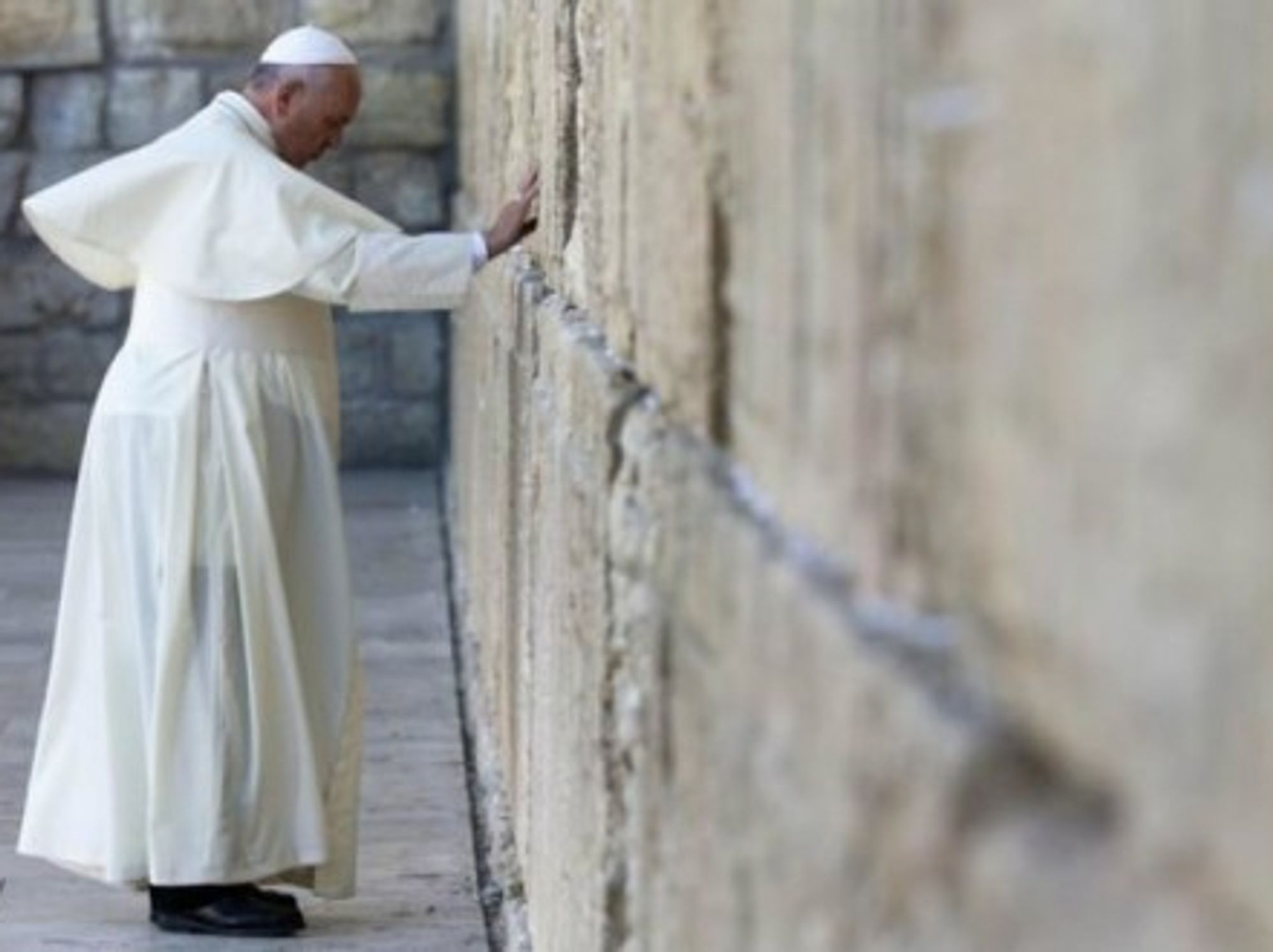 Pope Francis praying Monday at the Western Wall.