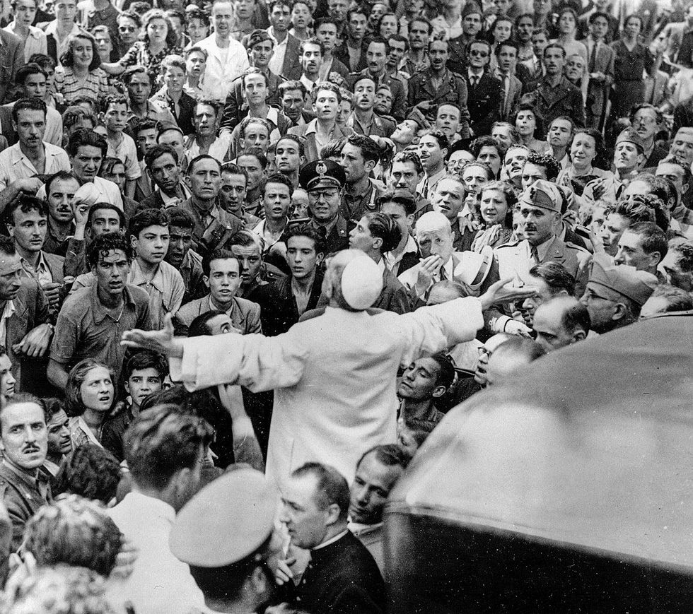 Pope Pius XII visits the Lateran after the bombing of Rome in 1943