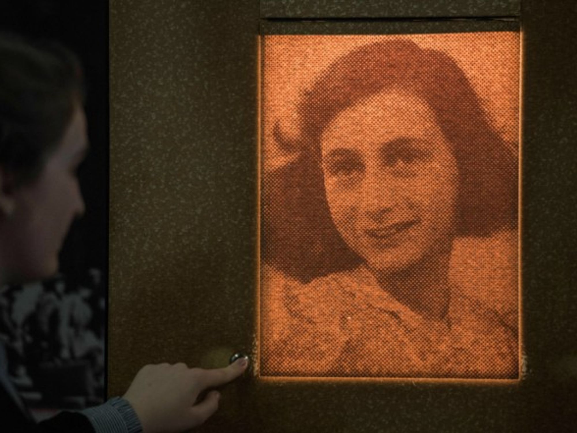 Portrait of Anne Frank in an exhibition in Frankfurt, Germany