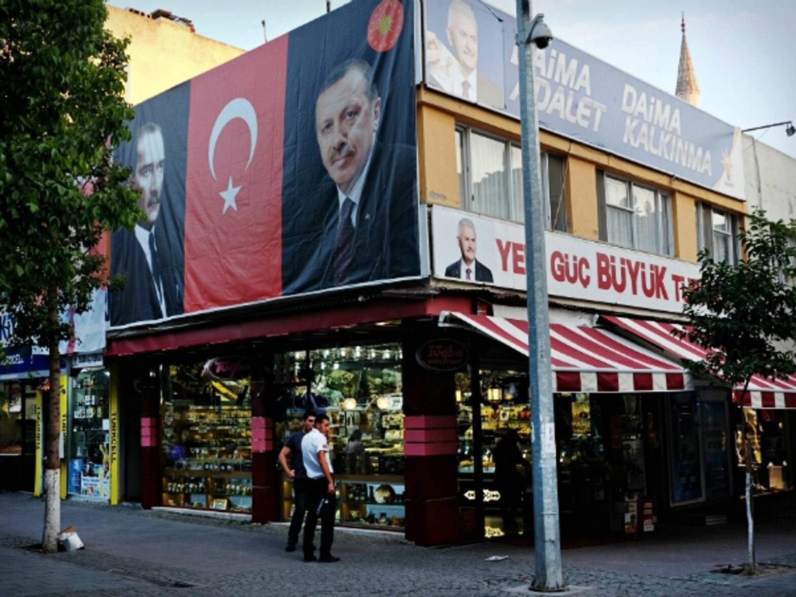 Portraits of Mustafa Kemal Ataturk and Recep Tayyip Erdogan in Selcuk on Sept. 27