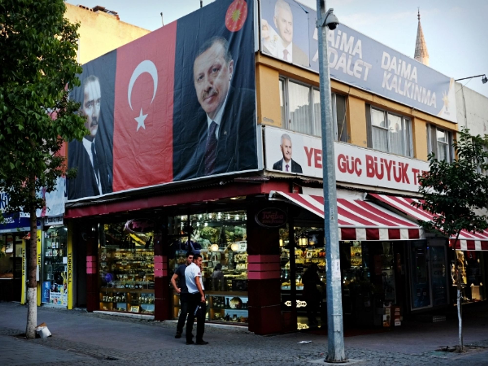 Portraits of Mustafa Kemal Ataturk and Recep Tayyip Erdogan in Selcuk on Sept. 27