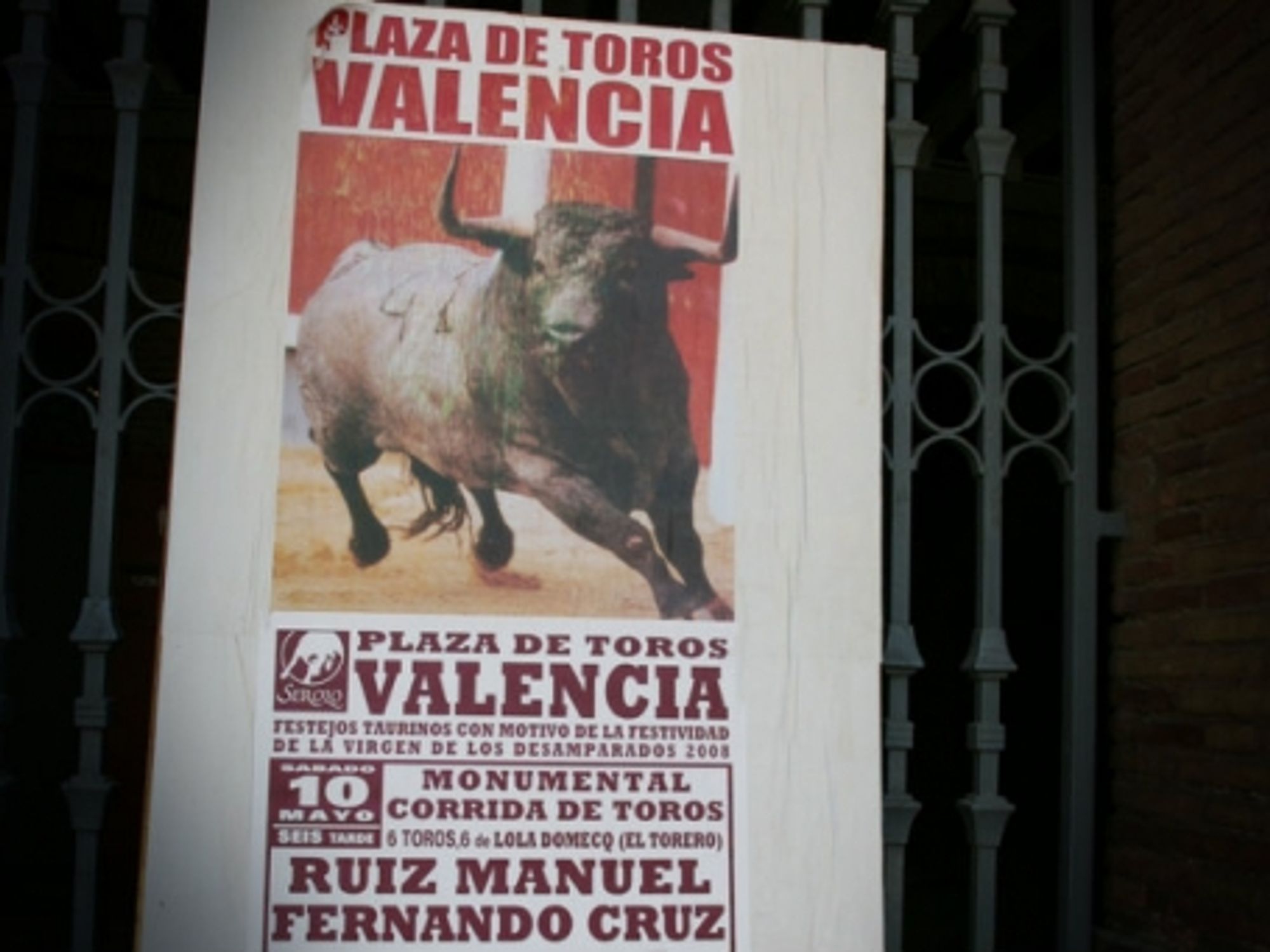 Poster for bullfighting at Plaza de Toros in Valencia