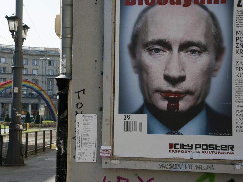 Poster of Russia's President Vladimir Putin in ​Warsaw