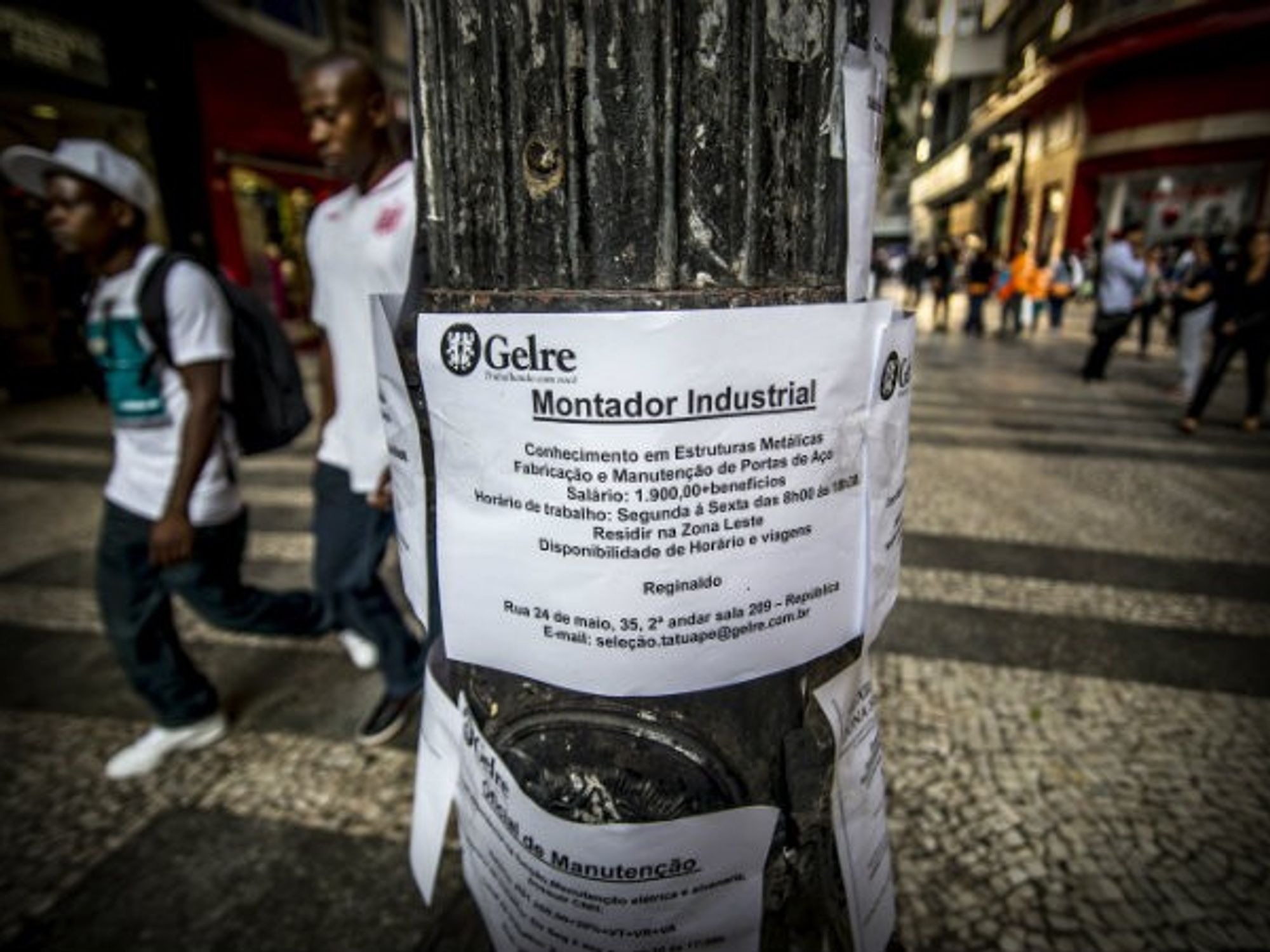 Posters advertising jobs in the Brazilian city of Sao Paulo