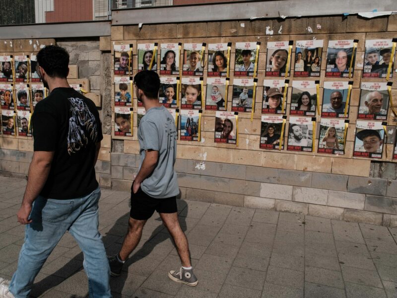 Posters bearing photos of hostages and signs blaming PM Netanyahu for neglect and abandonment of his citizens.