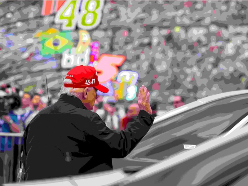 President Donald J. Trump makes an appearance at Daytona International Speedway before the start of the Daytona 500 in Daytona Beach, FL.