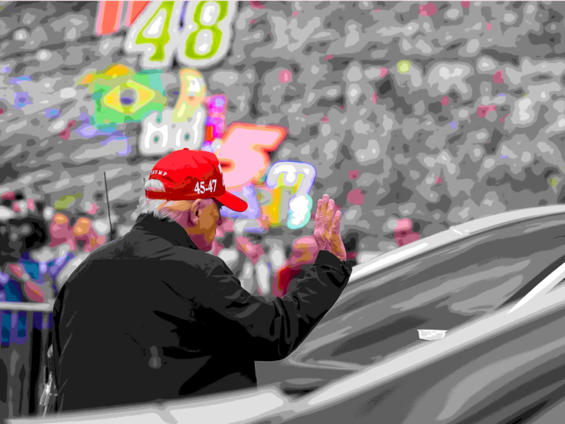 President Donald J. Trump makes an appearance at Daytona International Speedway before the start of the Daytona 500 in Daytona Beach, FL.